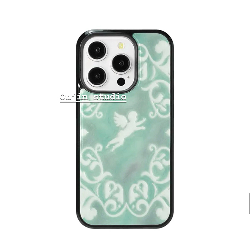 Phone Cases Green - Mintgroene barokke patroon engel zwarte rand
