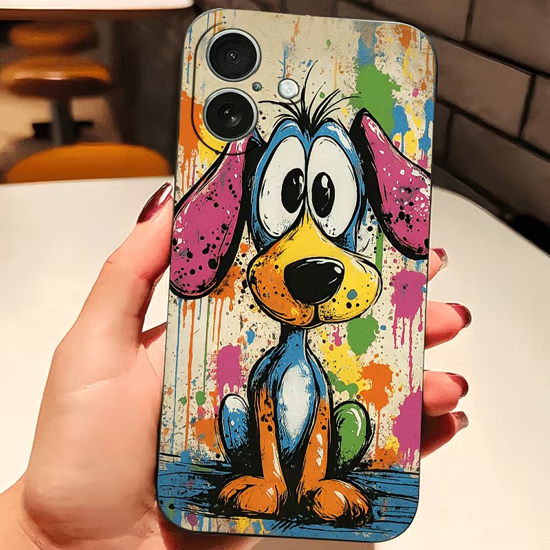 Phone Cases For Iphone 15 - Graffiti gekleurde puppy TPU telefoonhoesje voor