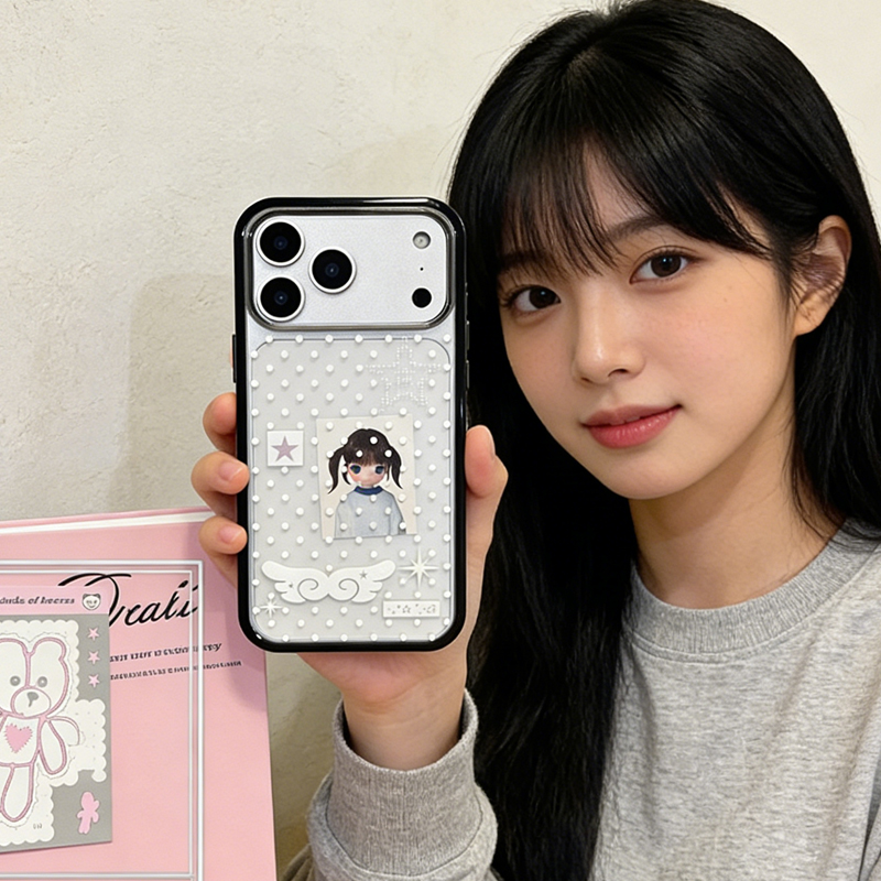 Phone Cases For Girls - Koreaanse meisjes telefoonhoesje met stippen, vleugels