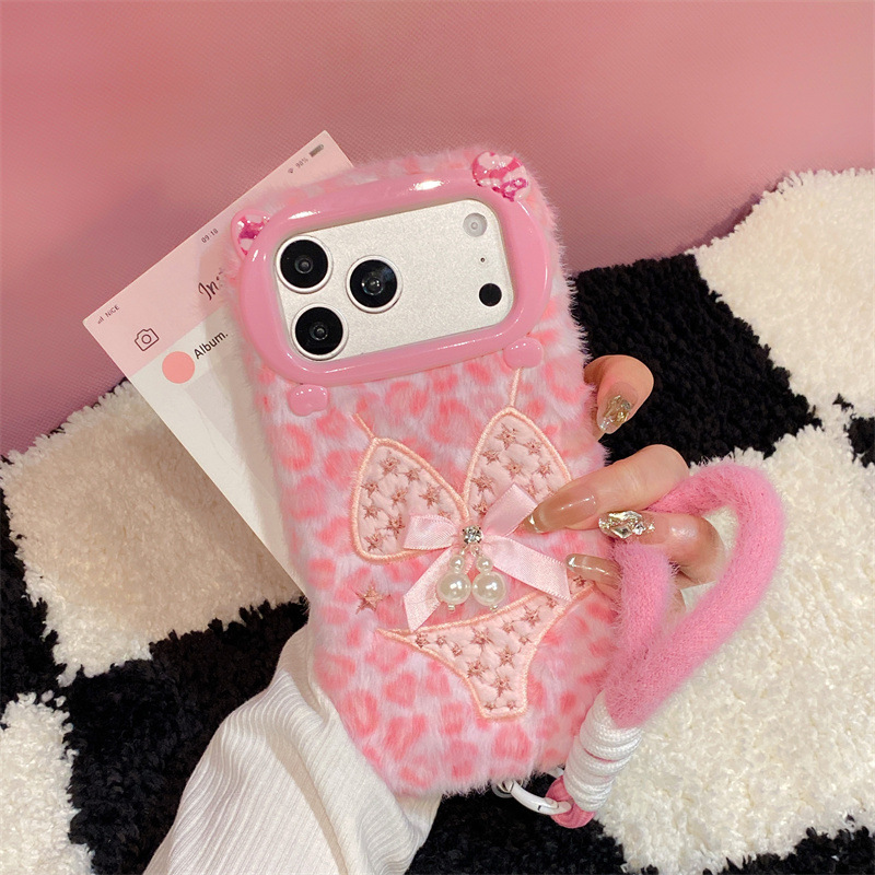 Phone Cases For Iphone 15 - Luxe luipaardprint bikini patroon pluche telefoonhoesje