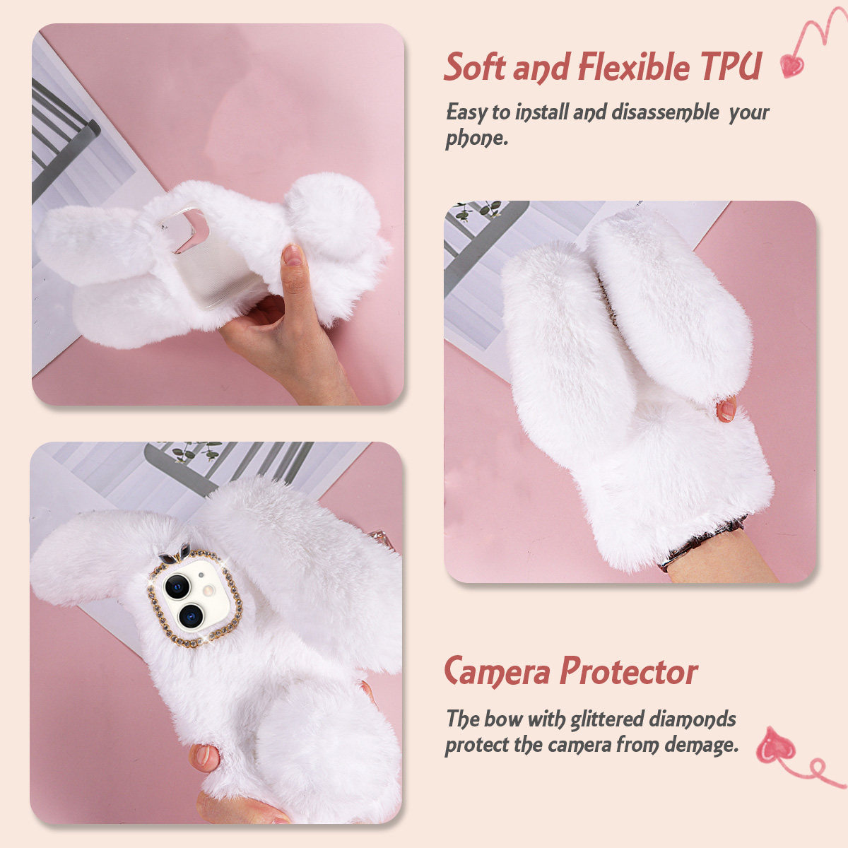 Phone Cases For Girls - Wit 6,1 inch schattig konijnendesign telefoonhoesje