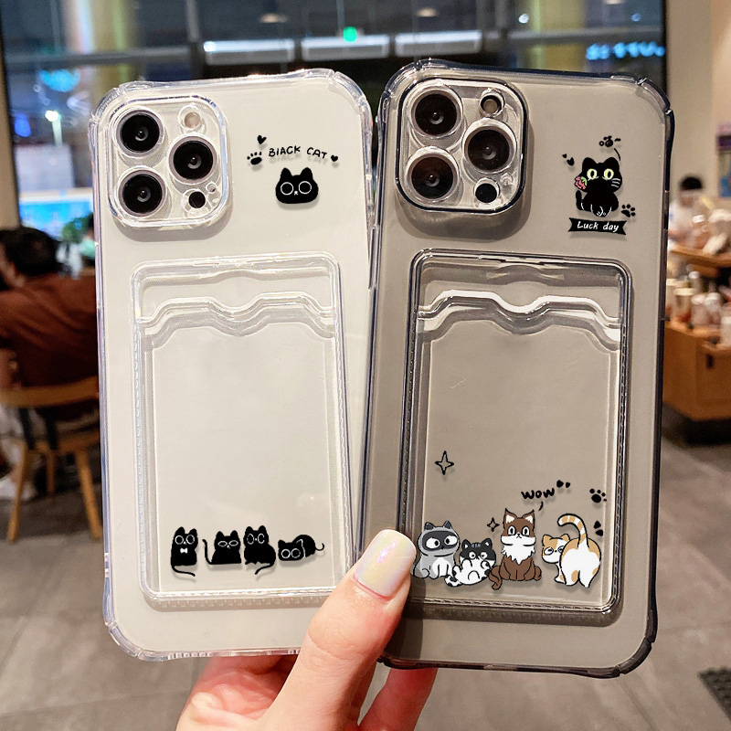 Phone Cases With Wallet - Leuke Zwarte Kat Telefoonhoesje Voor iPhone