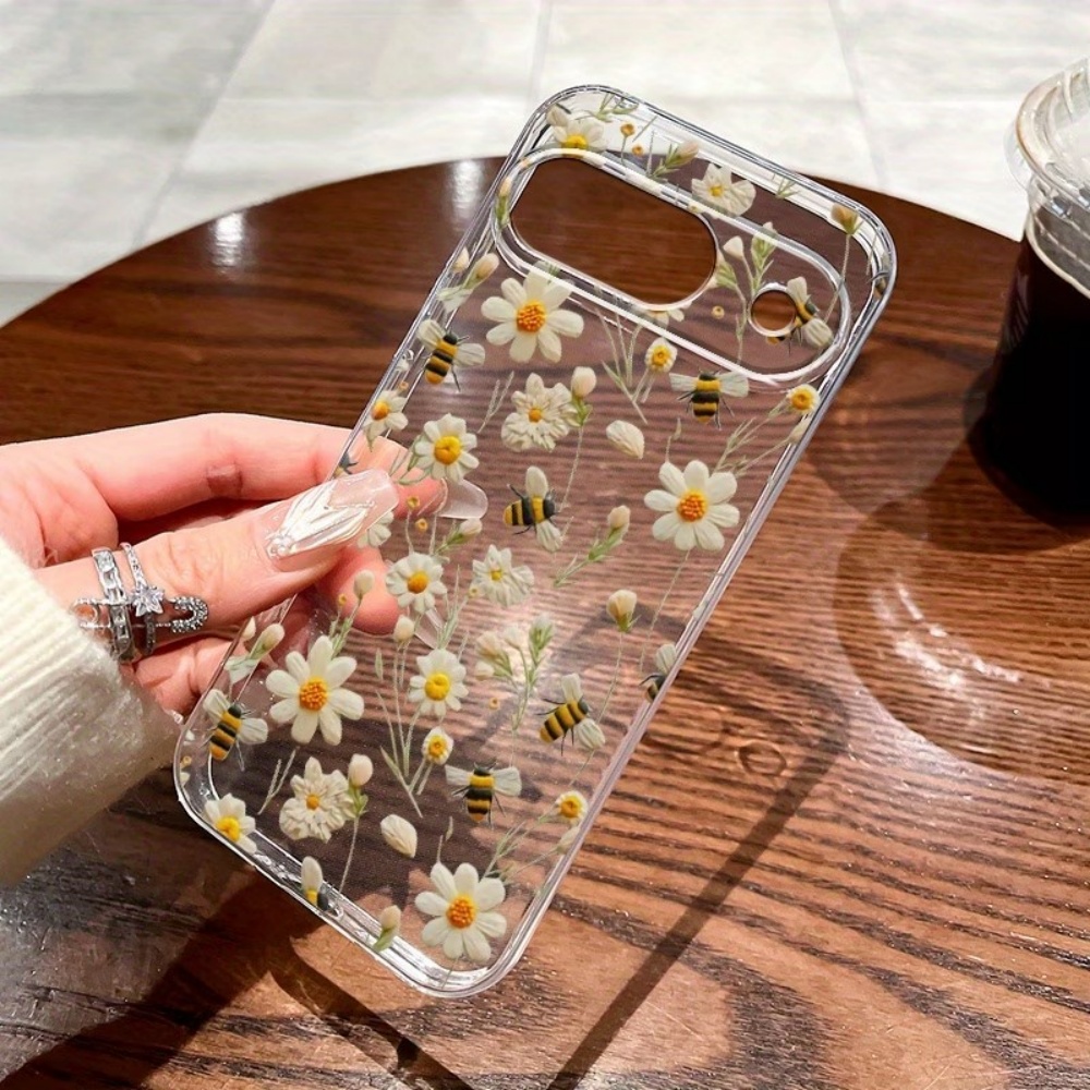Phone Cases Google Pixel 9A - Schattig honingbij-bloemenpatroon zachte transparante telefoonhoes voor