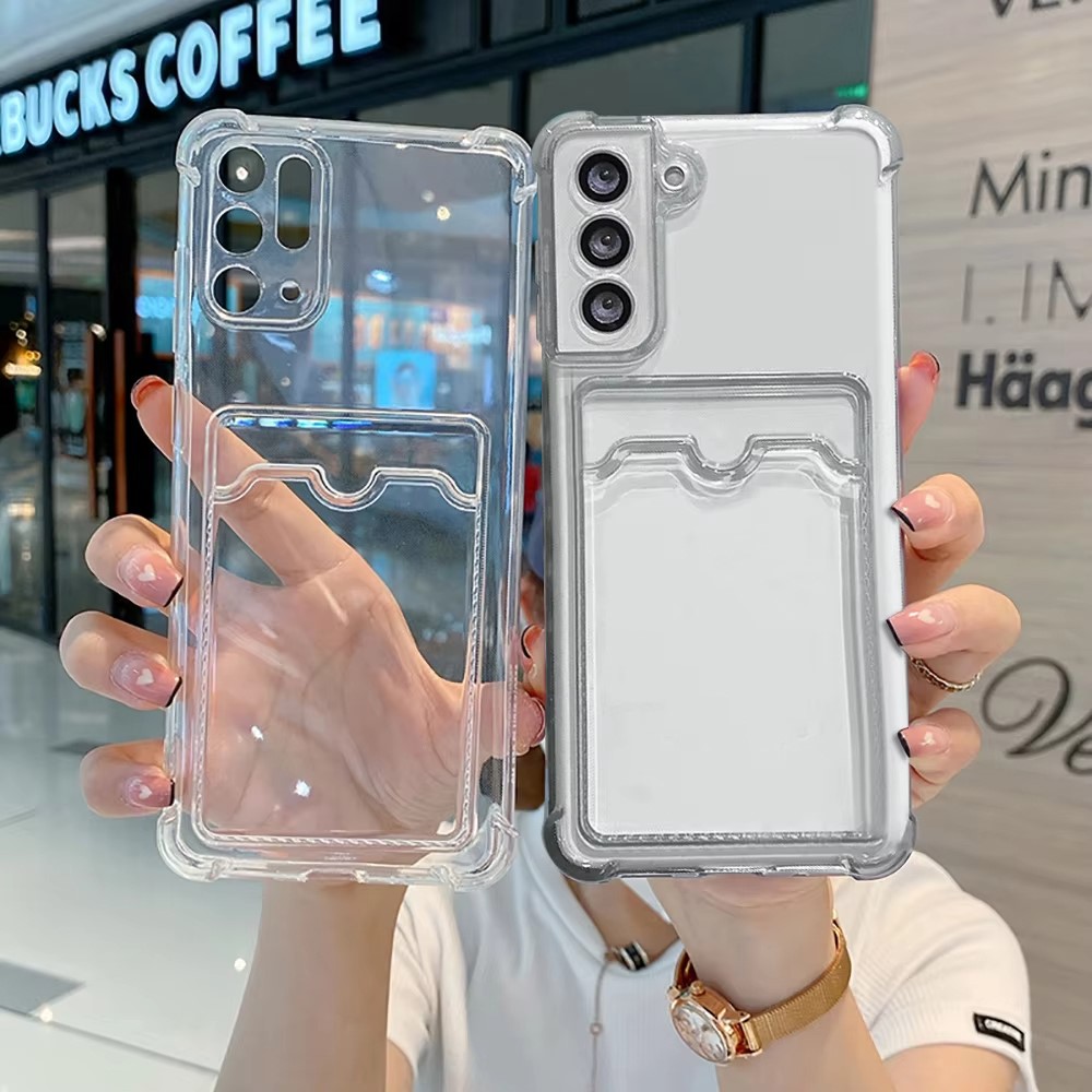 Camera Lens Protector - Transparante siliconen telefoonhoes met kaartvak voor