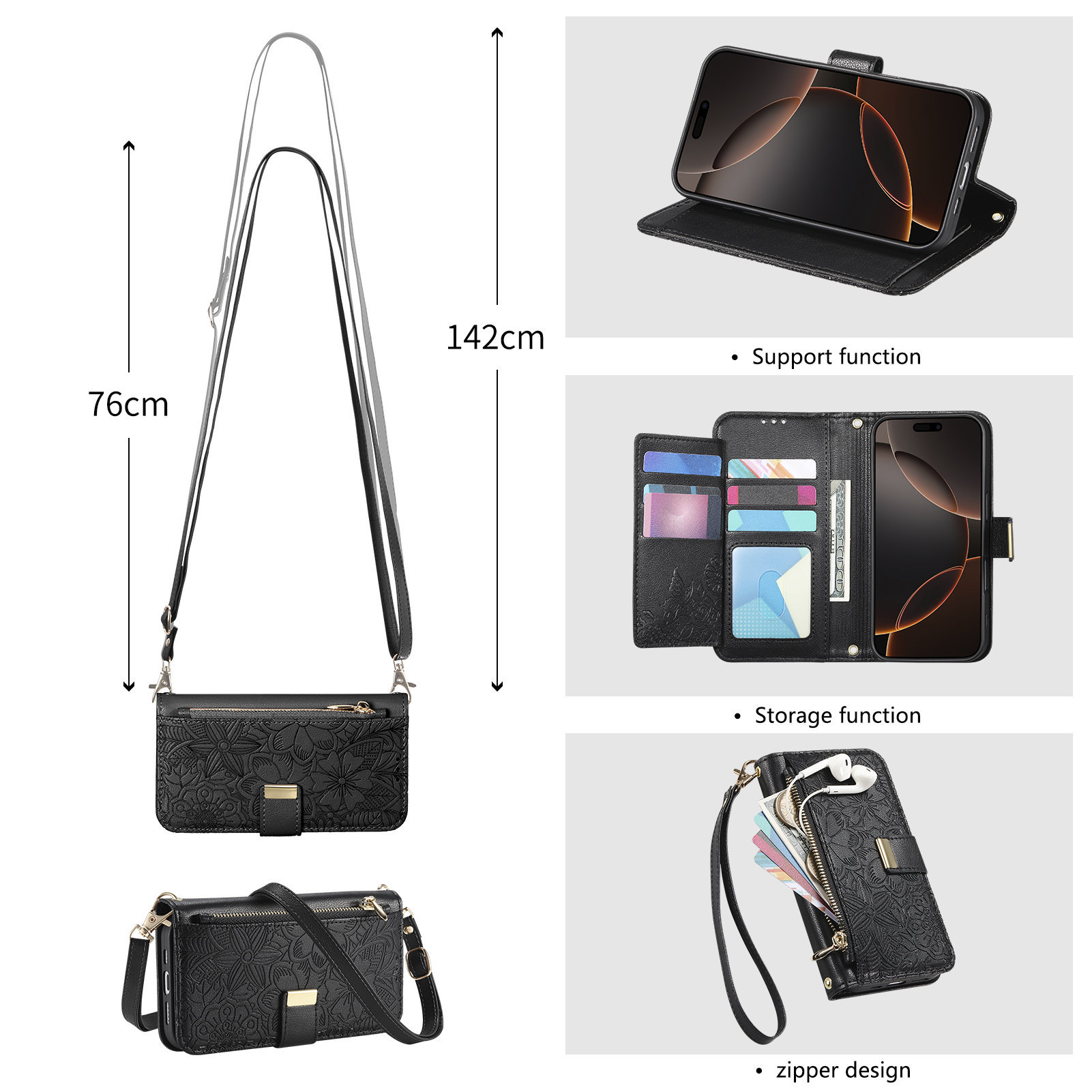 Leren rits crossbody portemonn - Phone Cases With Wallet recensie en prijs